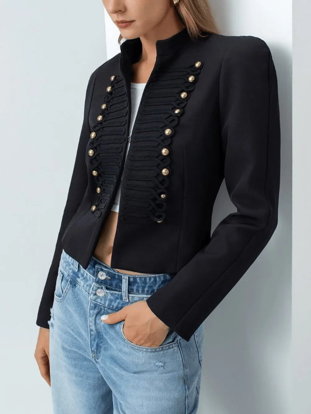 Black Casual Women's Fitted Office Jacket